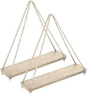 Lang Horn 2 Pcs 16" x 5.5" Wooden Floating Shelves Handcrafted wall hanging Shelves with rope Floating Shelf Living Room (Natural)