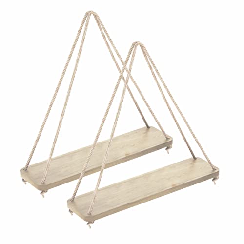 Lang Horn Lot de 2 étagères flottantes en bois fabriquées à la main avec corde - 40,6 x 14 cm - Naturel Cover