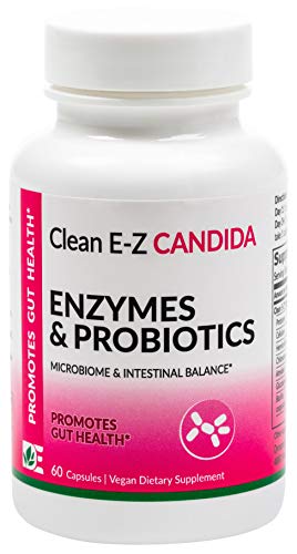 Clean E-Z Candida (60 Vegan Capsules) - Candida Cleanse, Digestion of Yeast Cell Walls, microflora Balance, probiotics, Therapeutic enzymes, Healthy Gut