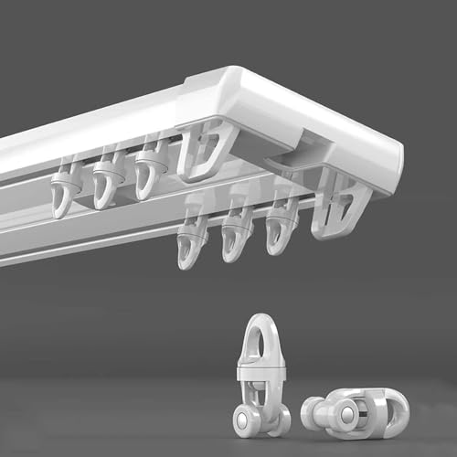 ダブルカーテンレール アルミ合金製 天井レールシステム 頑丈な吊り下げ式天井レールセット リビングルーム 寝室 シャワールーム 間仕切り用 天井マウント(White,12.1FT/370CM)