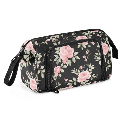 Astuccio portamatite con motivo floreale grande capacità con manico con cerniera per la scuola dei bambini Multicolore Taglia unica moderno rosa