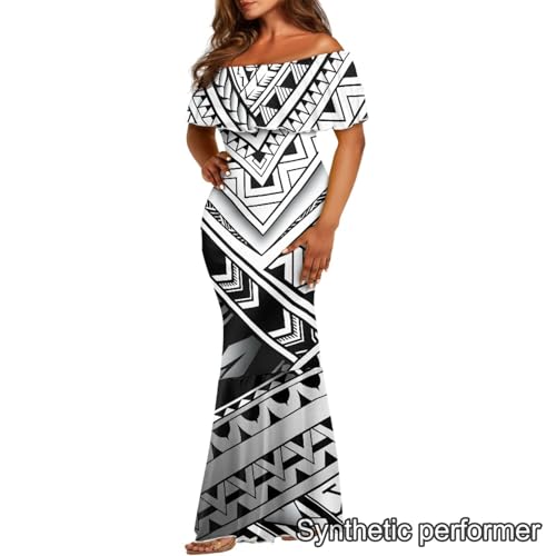 Image of Polynesian Dresses for Women Off Shoulder Maxi Dress Puletasi Samoan Dresses S-7XL