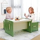 BenaRita Kleinkind Tisch und Stuhl Set, multifunktionaler Aktivitäts und Lerntisch für Kinder aus Kunststoff mit 2 Hockern, Kinderschreibtisch und Stühlen für Vorschulkinder (Grau Grün)
