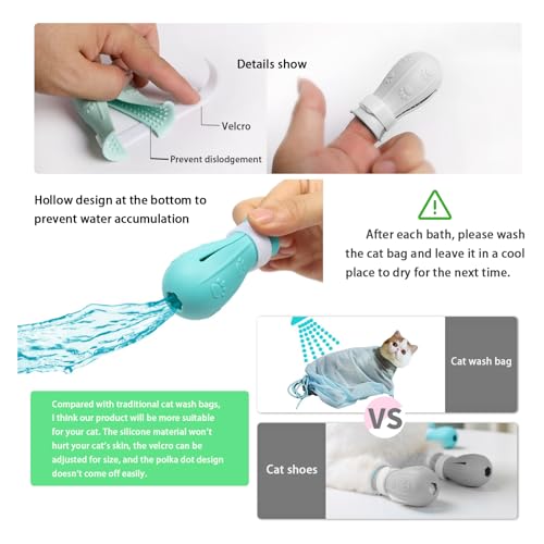 Image of 7-Piece Cat Bathing Set - Anti-Scratch Silicone Shoes, Claw Covers, Shower Net, Bathing Bag & Elizabethan Collar (Grey-3)
