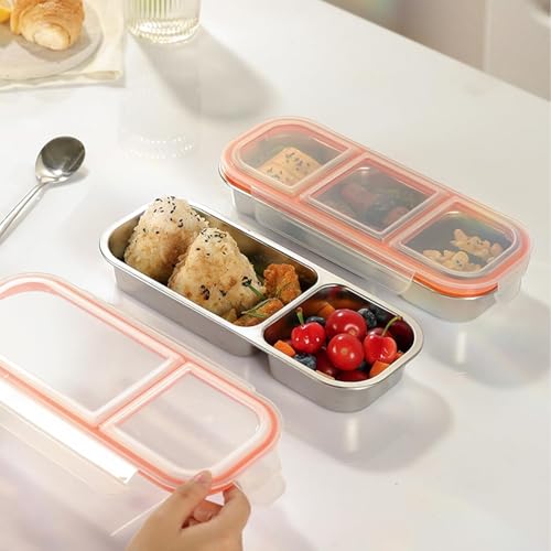 Image of Stainless Steel Snackle Box Container - 2 Pack Bento Box for Kids & Adults, 2+3 Compartment Leak-Proof Snack Containers with Lids (2+3 Compartment)