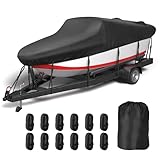 MOFCOVER 20-22ft Boat Cover, 600D Oxford Anti-UV & Waterproof Boat Cover for V-Hull, Tri-Hull, Runabout, Fishing Boat with 12 Tie-Down Straps, Storage Bag, Black