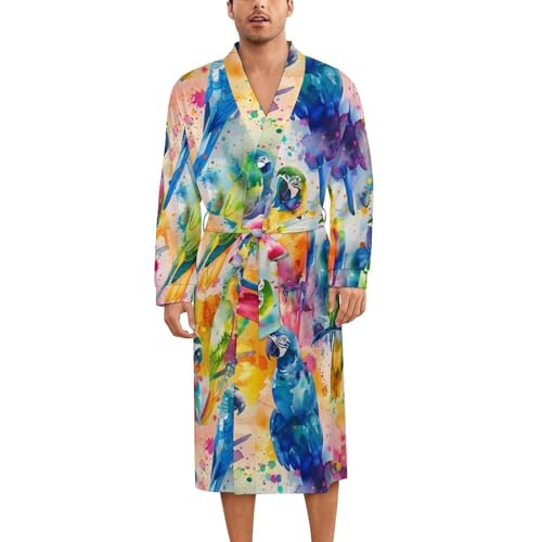 Colorful Parrots Watercolor Soft Robe Long Sleeve Bathrobes V Neck Sleepwear Spa Robes with Belt Men Woman