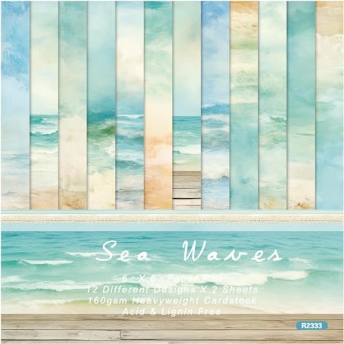 Ocean Sea Waves Scrapbook Paper - 6&times;6 Premium Color Pages