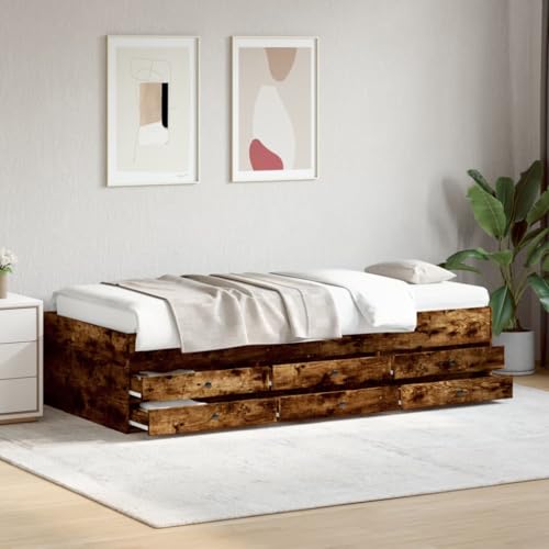 KLYEON Tumbona con cajones Madera ingeniería Roble Ahumado 75x190 cm,Sofá Cama Nido Multifuncional con Cajones de Almacenamiento para Salón y Dormitorio Camas y somieres