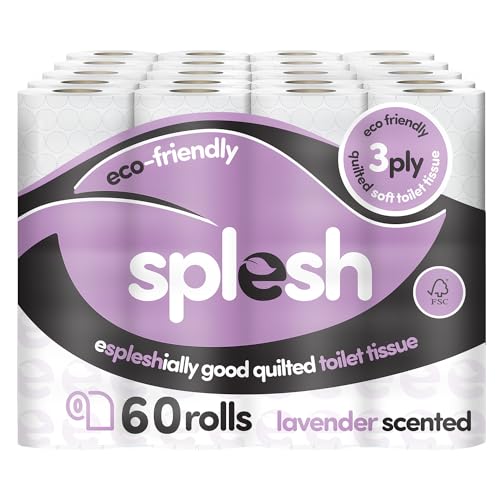 Splesh by Cusheen 3-ply Toilet Roll - Lavender Fragrance (60 Pack) Soft, Quilted Bulk Toilet Rolls, Toilet Tissue and Loo Rolls – Eco-Friendly Toilet Paper Sustainably Crafted in The UK