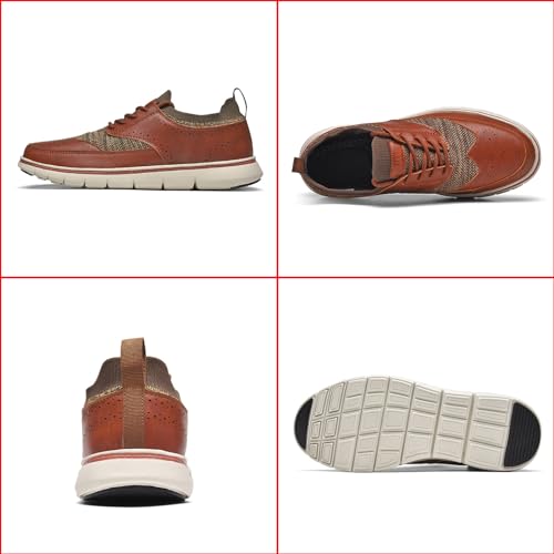 Men's Genuine Leather Knit Oxfords Sneakers Fashion Carving Round-Toe Lace Up Low Top Brogue Dress Shoes Lightweight Comfortable Casual Business Formal Shoes2