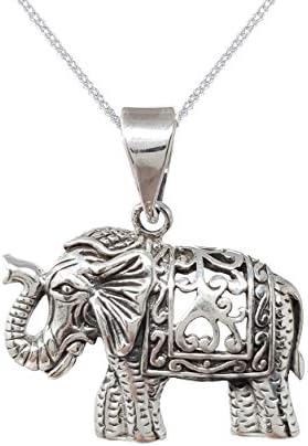 TreasureBay Elephant Silver Pendant Necklace on Chain, Pendant Necklace for Women and Men