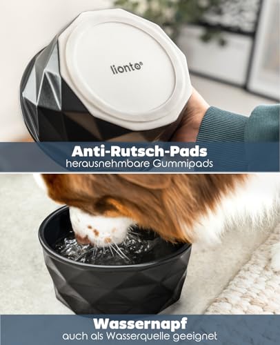 lionto Futternapf aus Keramik mit rutschfestem Silkonboden, 1900 ml, Hundenapf aus robustem & geruchsneutralem Material, leicht zu reinigen, ergonomisches Design, Wassernapf für Hunde&Katzen, schwarz