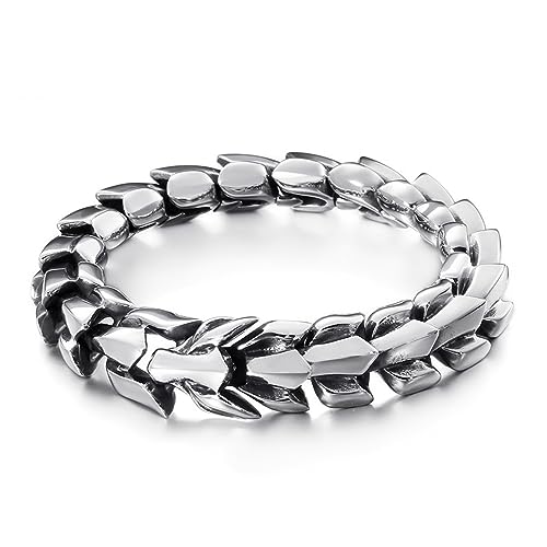 Bracelet homme dragon au design punk rock biker avec finitions ciselées