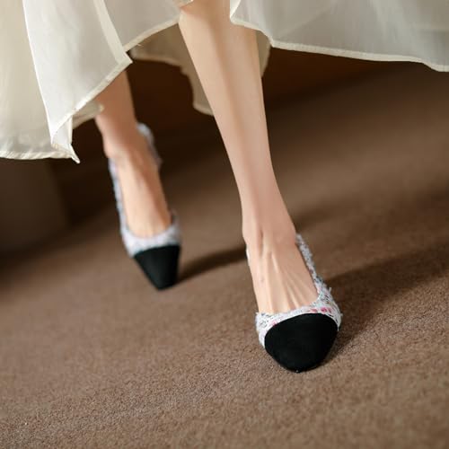 Image of MICIFA slingback flats for women, Round Toe Low heel Sandals Fashion Splicing Dress Shoes for Women