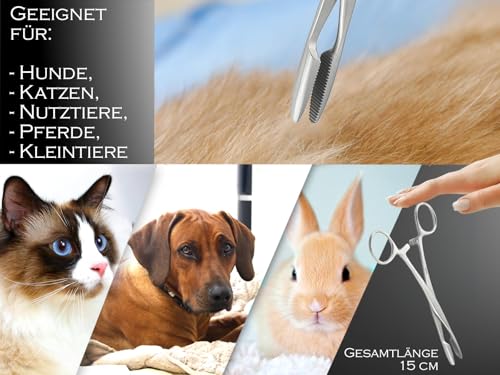 Tierhaar-Entferner Haar-Zupfzange für Hunde Pferde aus rostfreiem Edelstahl für Rechthänder und Linkshänder 15 cm