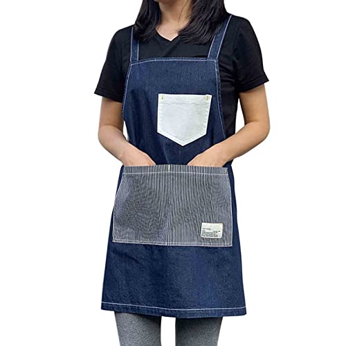 Delantal de Barista Delantales de Mezclilla para Mujer para Hombre Delantal de Mezclilla para Estilista con Bolsillos en la Espalda Cruzada para camareros de Barbacoa
