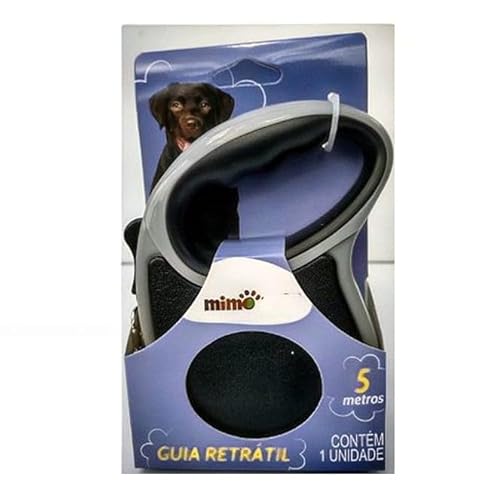 Guia Retrátil 5m Premium: Segurança e Liberdade para Cães até 15,5kg (CINZA COM PRETO)