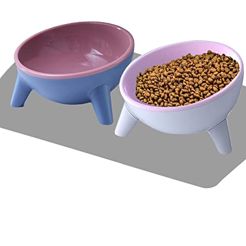Cuencos inclinados para gatos, cuencos elevados para alimentación de gatos, cuencos elevados para agua, platos para gatitos, ángulo inclinado de 15°, 2 unidades (rosa + rojo) Cover