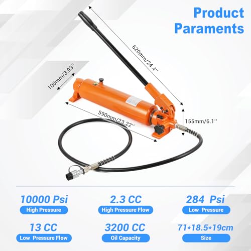 Image of Hydraulic Hand Pump CP-700-2 10000psi, 3200CC Hydraulic Hand Pump Manual Lifting Pump, Ultra-high Pressure Hydraulic Hand Pump Kit with 2M /78.7 inch Oil Pipe Single Acting for Hydraulic Tools