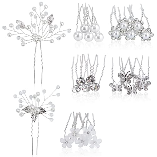 TIE-DailyNec 27 Stück Hochzeit Haarnadeln Brautschmuck Haarnadeln Perlen und Blumen Haarnadel U-förmig Strass Haarnadel Hochzeit Haarschmuck für Frauen, Mädchen, Hochzeit Cover