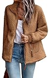 CCTOO Women's Sherpa Fleece Jackets Casual Long Sleeve Open Front Zip Up Lapel Jacket Fuzzy Coat Fau