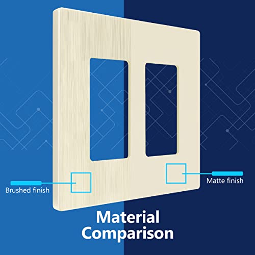 Image of LIDER Double Decorator Switch Cover, Screwless Wall Plate, Mid-Size 2-Gang 4.88 inch x 4.92 inch, UL Listed, Thermoplastic, Brushed Light Almond, 10-Pack