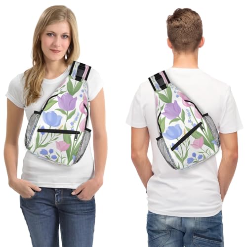 Bolso cruzado unisex flores tulipán para senderismo y viaje miniatura 7