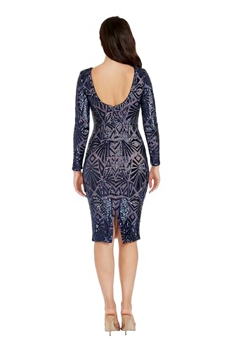 Image of Dress The Population Womens Emery Long Sleeve Stretch Sequin Midi Sheath Ddr147