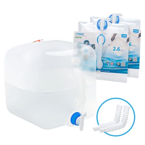 ITRAZ Collapsible Water Container with Spigot, 2×2.6 Gallon BPA Free Camping Water Storage Jug Carrier for Outdoors Hiking Backpack RV&Emergency, Survival Water Canteen-Portable Foldable Transparent