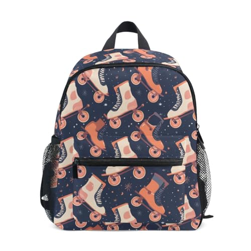 Mochila retro Rollers Skates para niños pequeños con etiqueta de nombre, mochila para niños, para guardería, viajes, escuela, Multicolor, Small