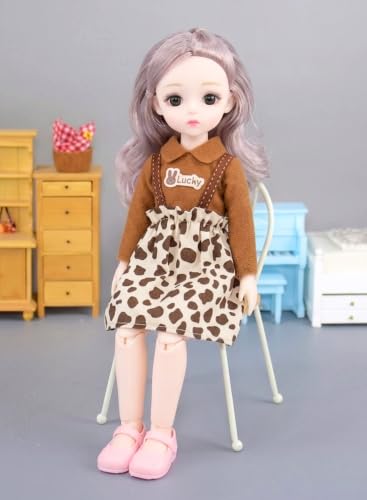 Image of Tickles Movable Joints Cute Beautiful 3D Eyes Fashionable Printed Dress Doll for Kids Girls Birthday Gifts (Color: Multicolor Size: 30 cm)