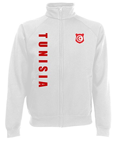 AkyTEX Tunesien Tunisia WM-2022 Sweatjacke Wunschname Nummer Weiß XXL