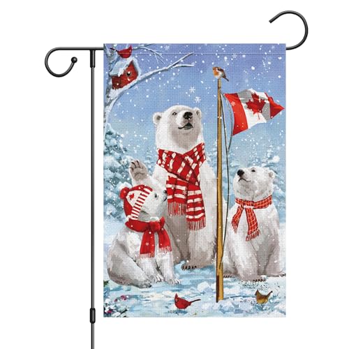 Louise Maelys Winter Polar Bear Garden Flag 12x18 Double Sided, Burlap Small Snow Patriotic Canadian Welcome Christmas Drapeau Decoratif Exterieur Outside Outdoor House Decor (ONLY FLAG)