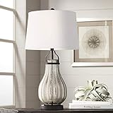 Arian Modern Farmhouse Contemporary Table Lamp Oil Rubbed Bronze Silver Mercury Glass White Drum Shade Decor for Living Room Bedroom House Bedside Nightstand Home Office Family - Franklin Iron Works