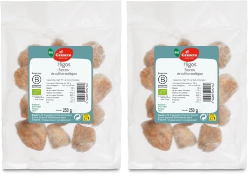 El Granero Integral - Higos Secos BIO - 250 g - Alto Contenido en Fibra y Calcio - Mejoran la Salud Ósea y Digestiva - Propiedades Energéticas y Calóricas - Aptos para Veganos (Paquete de 2)