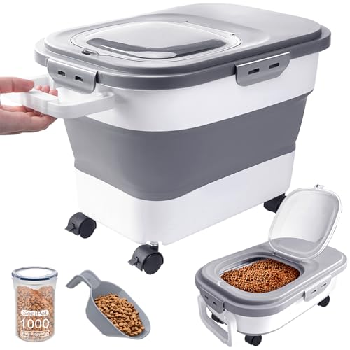 Image of 15-23 LBS Dog Food Storage Container Airtight, Collapsible Pet food Storage Container,Cat Food Storage Container for Pet Food,Rice Flour, Scoop and Small Container