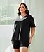 RITERA Plus Size Women Lounge Sets Soild Black Summer Outfits T-Shirt Top And Biker Short Set 2 Piece Matching Tracksuit Fashion Oversize V Neck Shirts Set 2XL 18W 20W