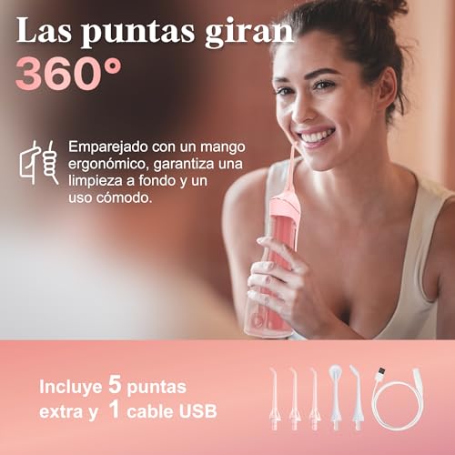Irrigador Dental Portatil Profesional - Oralfree Irrigador Bucal Con 5 Boquillas 4 Modos, IPX7 Impermeable Irrigadores Bucales, Limpieza Dental Para Limpiar en Profundidad, Rosa - imagen 6