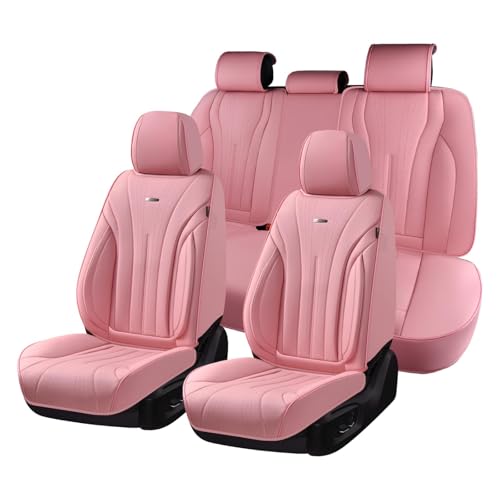 Image of Coverado Seat Covers for Cars, Leather Car Seat Covers Full Set, Pink Waterproof Seat Covers, Luxury Car Seat Protector, Front and Back Car Seat Cushions Universal Fit for Most Sedans, Trucks, SUV