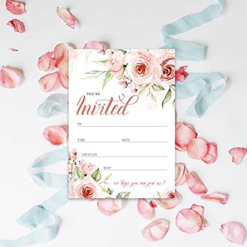 Anydesign 25 Floral Fill-In Party Invitations With 25 Envelopes 5 X 7 Watercolor Pink Flower All Occasion Invitations For Wedding Engagement Baby Shower Rehearsal Dinner Birthday Party Anniversary #TOP2