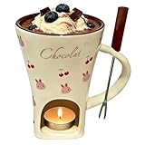 | Fusion sans effort : Grâce à sa fourchette à tremper incluse, le mug à fondue au chocolat garantit un réchauffage facile de fromage, beurre et chocolat. Il élève les soirées romantiques et les réunions familiales grâce à une expérience de dessert interactive et douillette. Ce mug à fondue au chocolat est simple à utiliser, idéal pour des moments conviviaux autour de fondue au chocolat, fromage fondu ou beurre fondu.