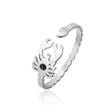 OATHCAF Anillos Escorpión Únicos Banda Abierta Ajustable para Mujer Cristal Animales Accesorios Acero Inoxidable Joyería Declarativos Colgantes Regalos (Chapado en plata)