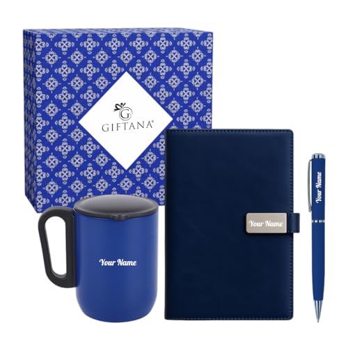 Image of Giftana 3 in 1 Personalized Diary with Pen, Coffee Tumbler Gift Set for Employee (blue 1)