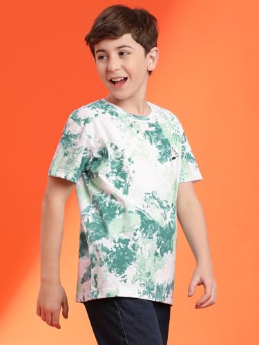Image of Li'l Tomatoes Boys Cotton Blend Tie-Dye Regular Fit T-Shirt, Green, 11-12 Years