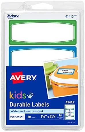 Avery 1.25 x 3.5 Inches Sturdy Labels for Children Gear, Assorted, Pack of 20 (41413)