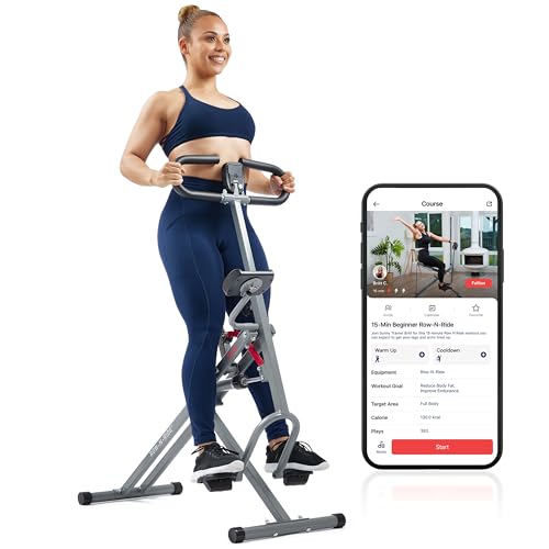 Sunny Health & Fitness Row-N-Ride Pro, Appareil à Squat avec Bande de résistance en Option, Cardio Complet, se connecte à l'application SunnyFit - SF-A023053