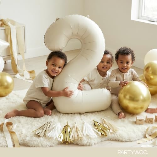 Image of PartyWoo Beige Number 2 Balloon 40 Inch 25pcs White Sand Foil Star Gold