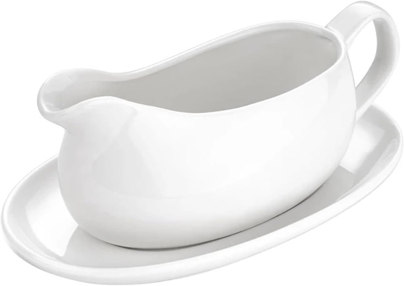 Gravy Boats Gravy Boat Pourer Dish Gravy Boat with Saucer Ceramic Sauce Boat Porcelain Gravy Pitcher with Tray for Home Kitchen Gravy Saucer - White Sauce Jug