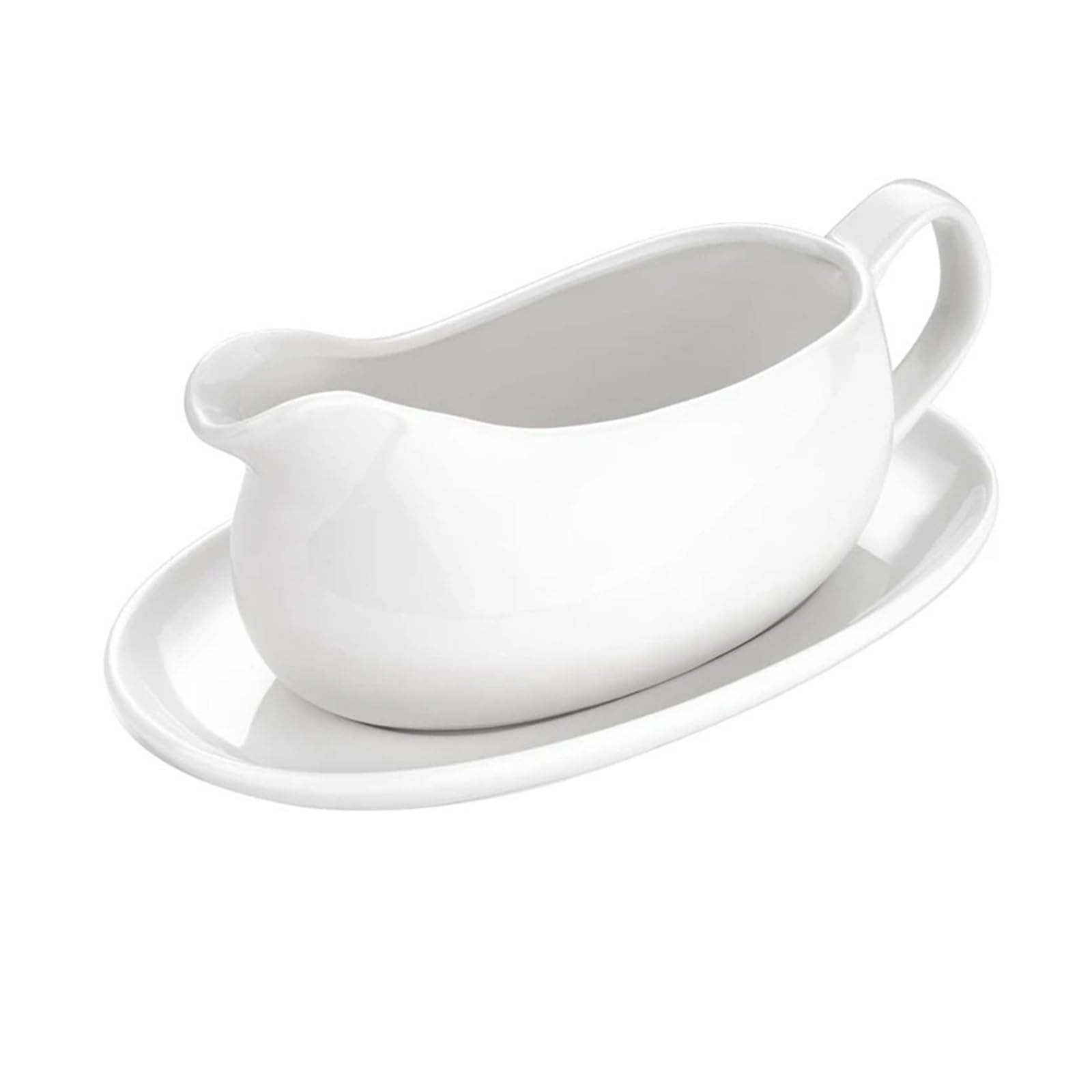 Saucière verseuse en céramique blanche avec soucoupe et plateau pour service de table